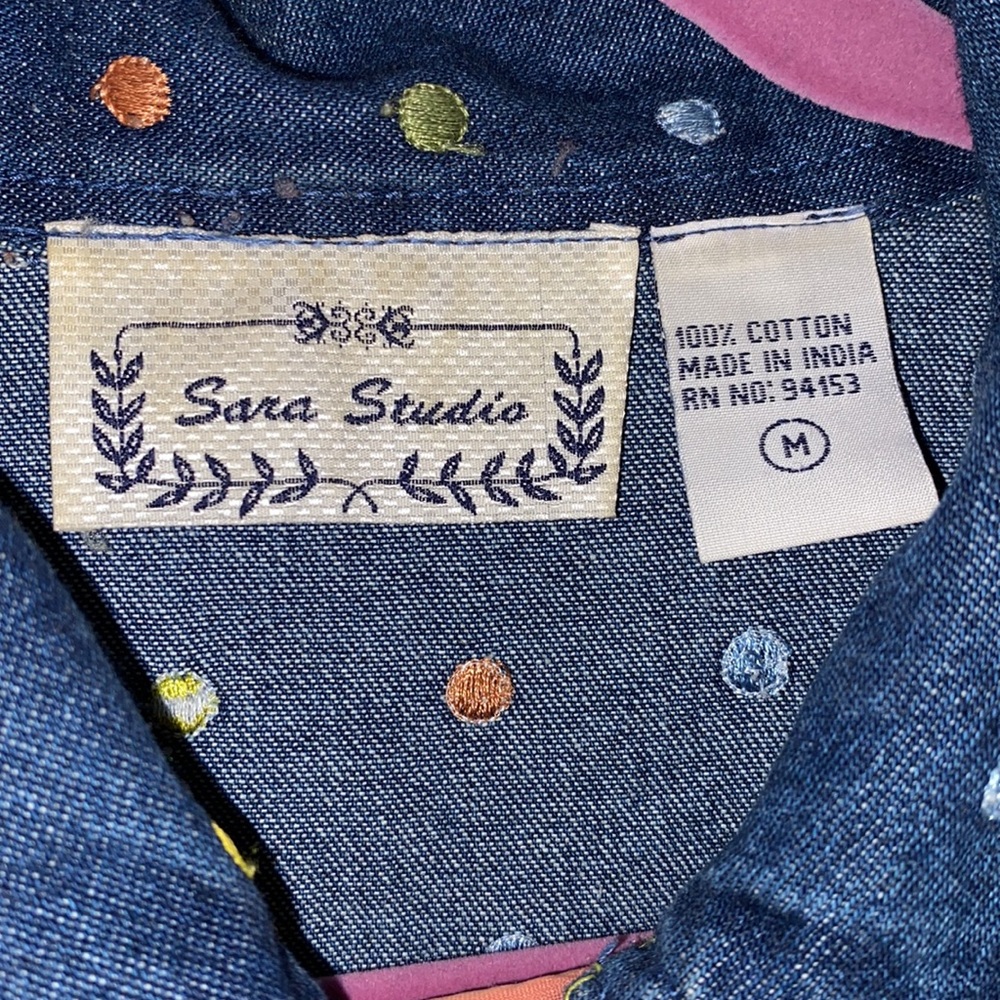 Sara Studio Blue Jean Jacket SZ M Button down two small pockets. - Picture 4 of 10